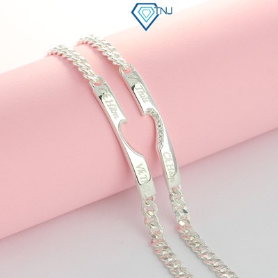 Lắc tay đôi bạc 925 nam nữ hình trái tim ghép khắc tên LTD0005 - Trang Sức TNJ