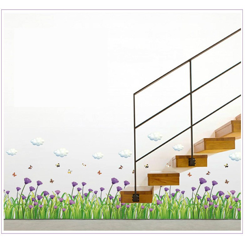 Decal dán chân tường hoa cúc tím DCT020