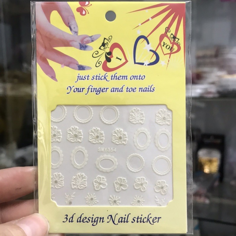 Sticker dán móng hoa trắng 3d-hình dán nail