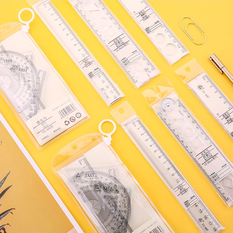 [Hot Sale] Ruler Set Plastic Folding Ruler Learn 4Pcs Set 60 Â° / 45 Â° Triangle Ruler Protractor 15/18 / 16cm