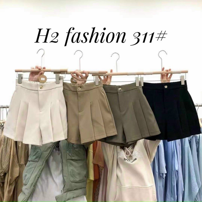 quần short vải xếp ly giả váy