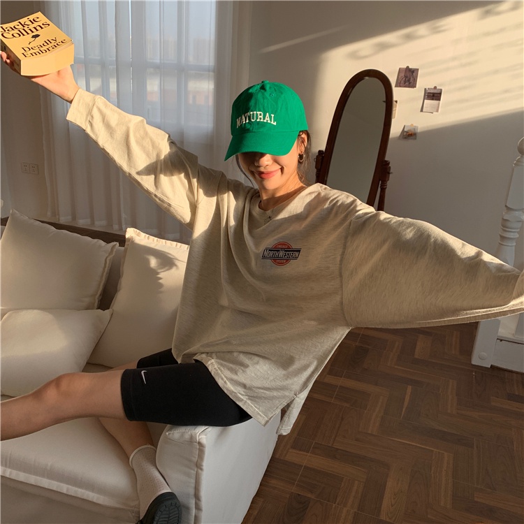 Áo Thun Tay Dài Xẻ Tà Dáng Rộng Thời Trang Mùa Thu Mới Cho Nữ