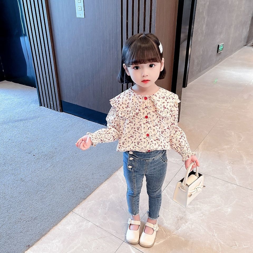 Áo Sơ Mi Cotton Cổ Búp Bê In Họa Tiết Hoa Nhí Xinh Xắn Thời Trang Phong Cách Hàn Quốc 2023 Cho Bé