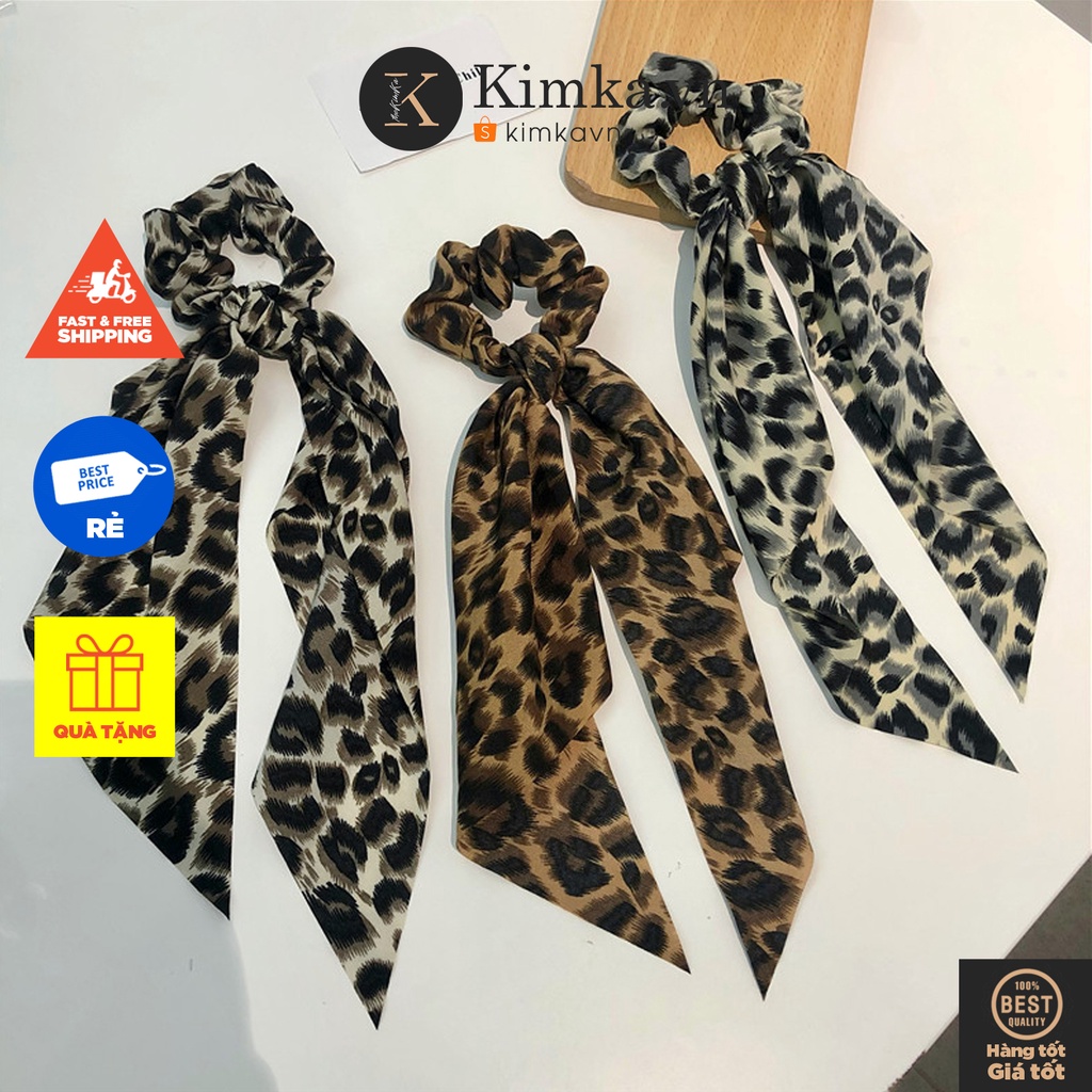 (0489) Dây Chun Buộc Tóc Scrunchies Dây Dài Da Báo Nhiều Màu Cá Tính