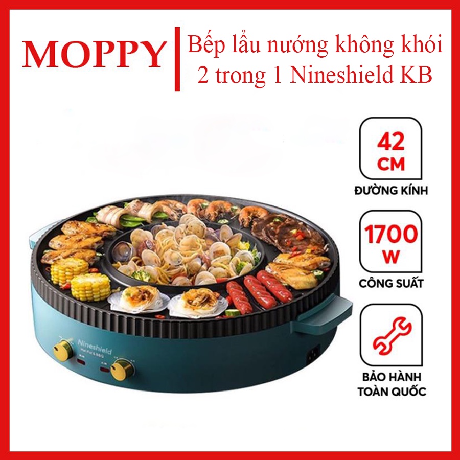 Bếp lẩu nướng đa năng NINESHIELD 2in1- Nồi lẩu nướng không khói - công suất 1700W, nóng nhanh