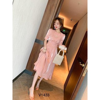 Đầm Voan lụa hồng dáng xoè nơ eo thiết kế cao cấp V1433 Mie Design - kèm ảnh thật