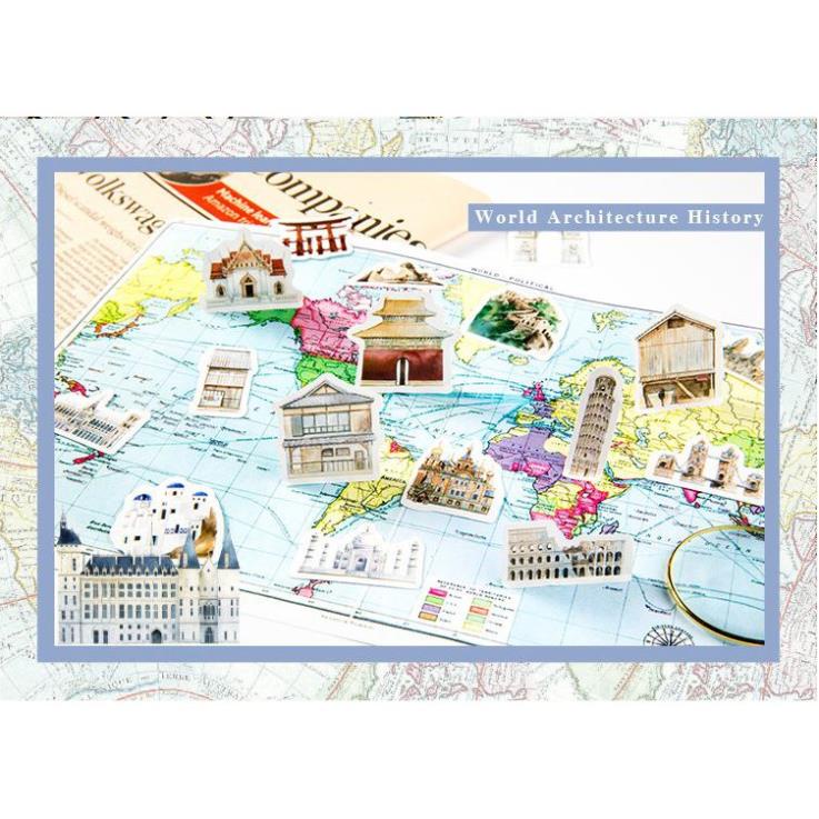 Bộ 46 Sticker Hàn Quốc Kỳ Quan Thế Giới dán trang trí E04