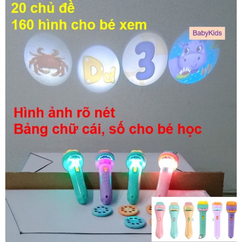 Đèn Pin Chiếu Hình Cho Bé 3D, Đèn Vẽ Thông Minh Có Nhiều Hình Động Vật Đáng