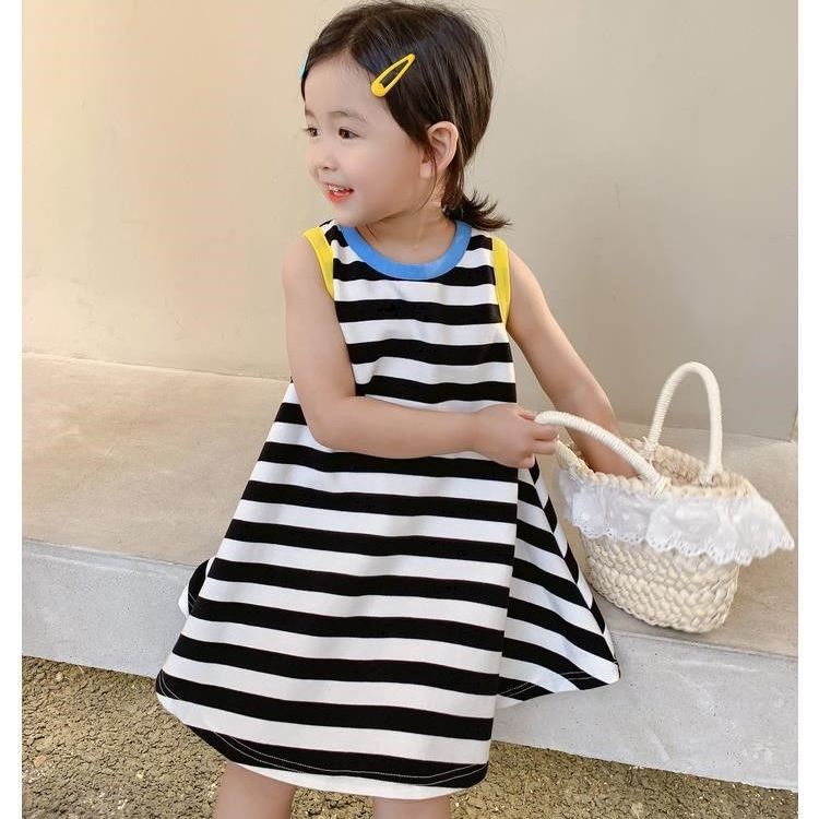Đầm Cotton Dáng Chữ A Họa Tiết Kẻ Sọc Phong Cách Mới Thoáng Khí Thời Trang Cho Bé Gái 0619