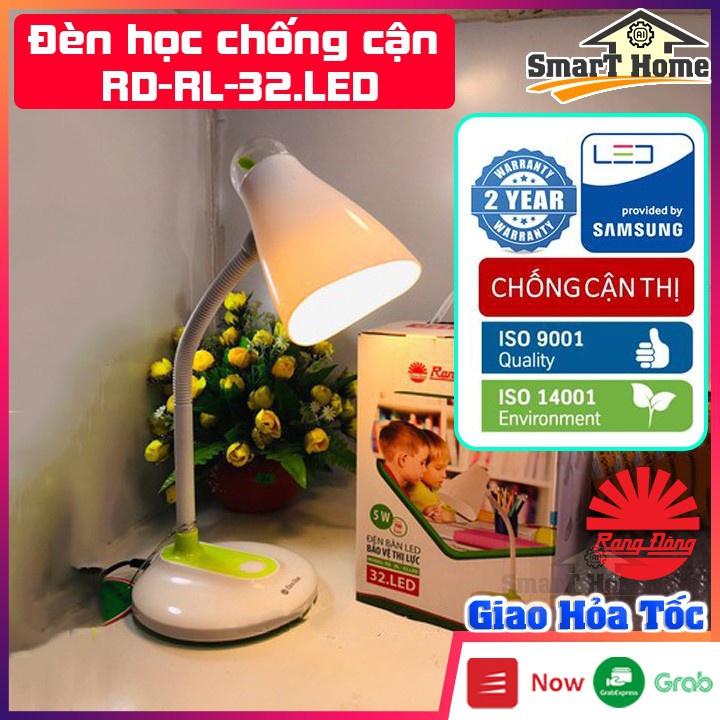 ♨Đèn Học Để Bàn Chống Cận Rạng Đông RD-RL-32.LED , Kèm Bóng Ánh Sáng Vàng Chính Hãng - BH 24 Tháng