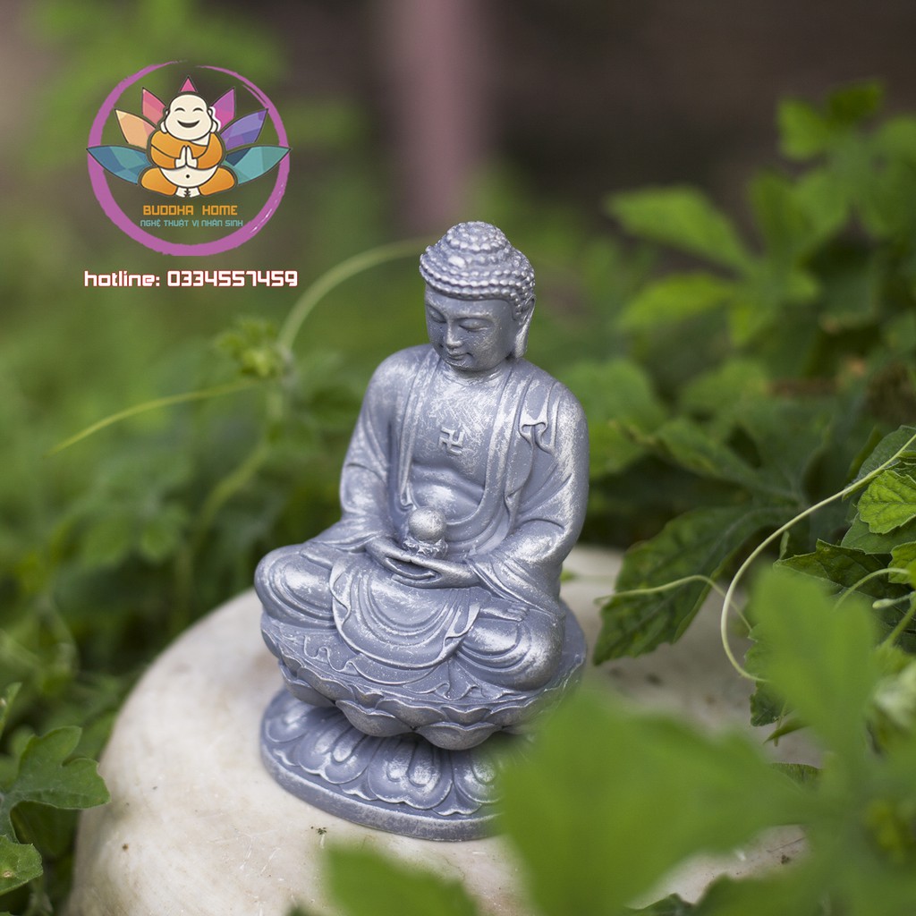 Tượng Đá Phật A Di Đà Cao 11cm đá xám phong thủy