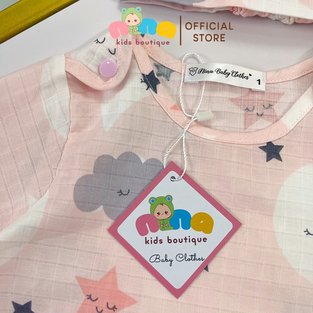 Body đùi cho bé trai bé gái Nina Kids Boutique Set sinh đôi cho bé sơ sinh Romper xô sợi tre Size 0 24 tháng Kèm Turban