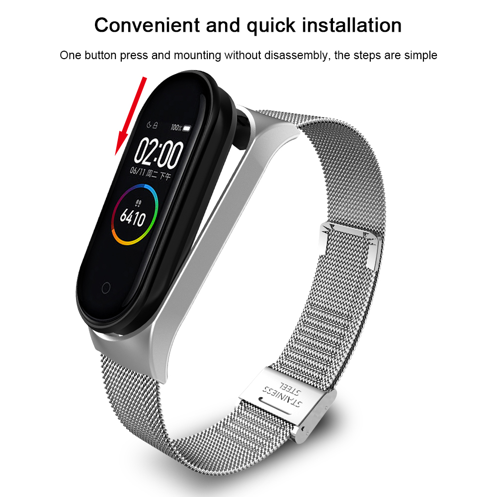 Dây Đeo Thay Thế Chất Liệu Kim Loại Dạng Lưới Thời Trang Cho Xiaomi Mi Band 6 5 4 3 2