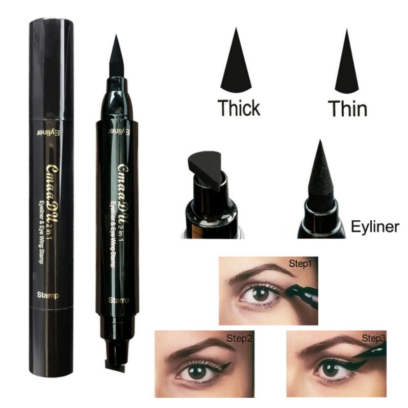 1x Stamp Eyeliner Double Head Stamps Makeup Black Quick Dry Liquid Eyeliner Pencil
