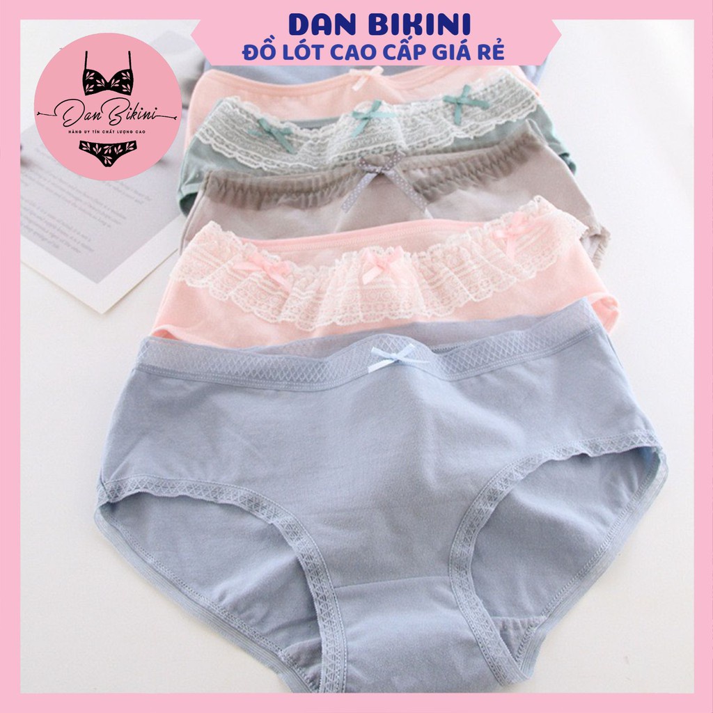 Quần Lót Nữ Cotton đính nơ viền ren cao cấp siêu co giãn mã SET06