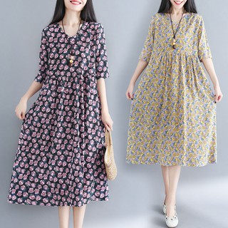 B226 đầm big size freesize dáng xòe cổ tròn tay lỡ họa tiết hoa trẻ trung phong cách