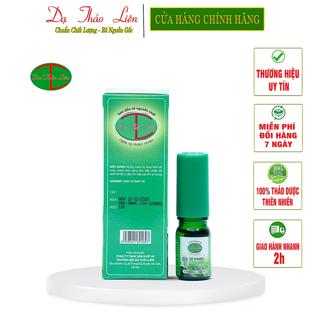 Tinh Dầu Sả Chanh Dạ Thảo Liên 100% Thảo Dược Thiên Nhiên| Lemongrass Essential Oil Da Thao Lien 100% Natural Herbal 5ml