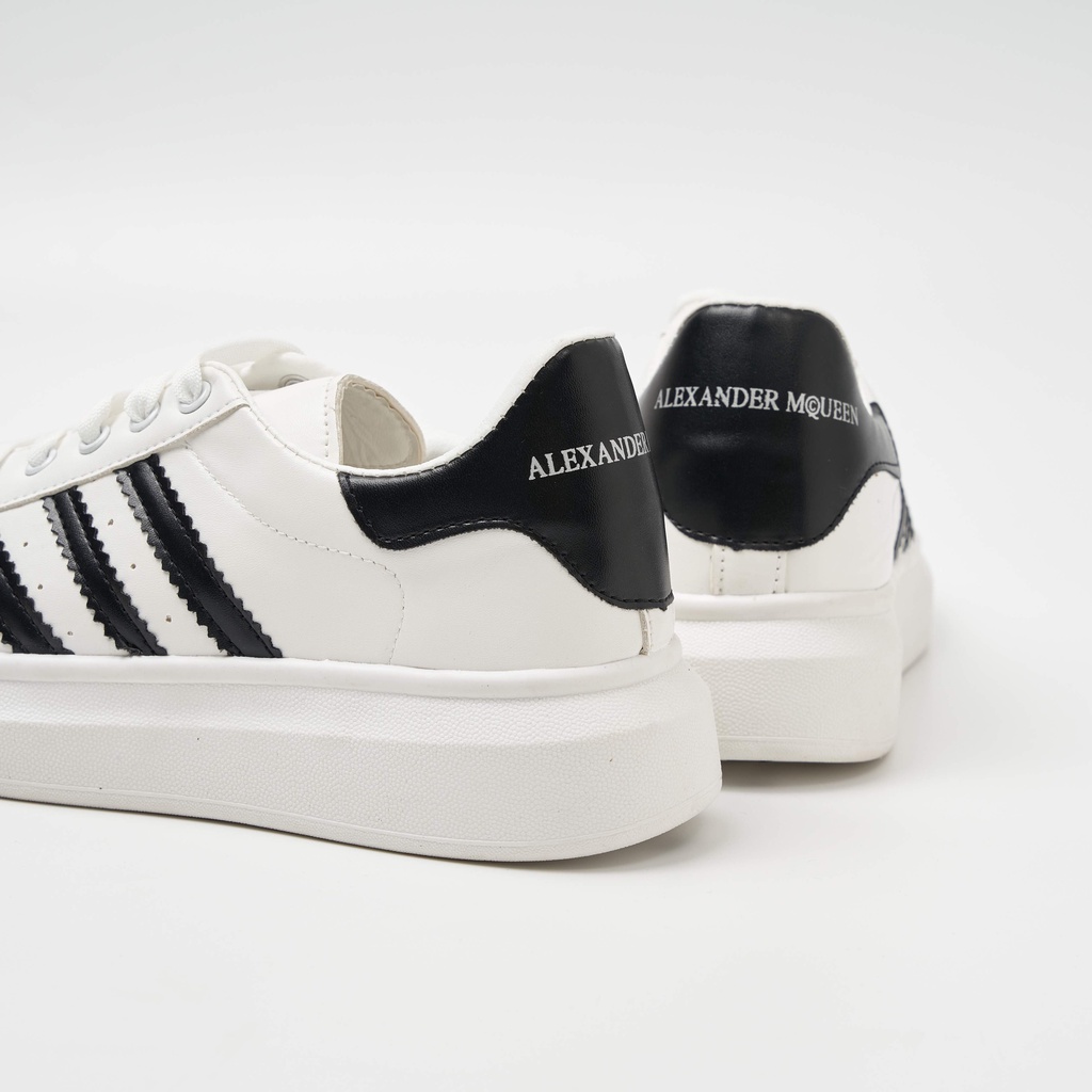 Giày Thể Thao MC Queen Alexander, Giày Sneaker Nam Nữ Sò 3 Sọc Trắng Đen Cổ Thấp