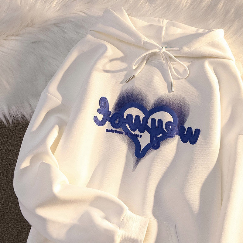 Áo Hoodie Bằng Vải Nỉ In logo love Phong Cách Hong Kong Đường Phố Phổ Biến Cho Cặp Đôi Dễ Phối Đồ Niche