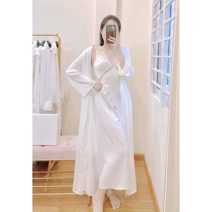 Áo choàng ngủ lụa trơn dài qua gối Hantu Sleepwear  ĐỦ MÀU ĐỦ SIZE 40 -100KG