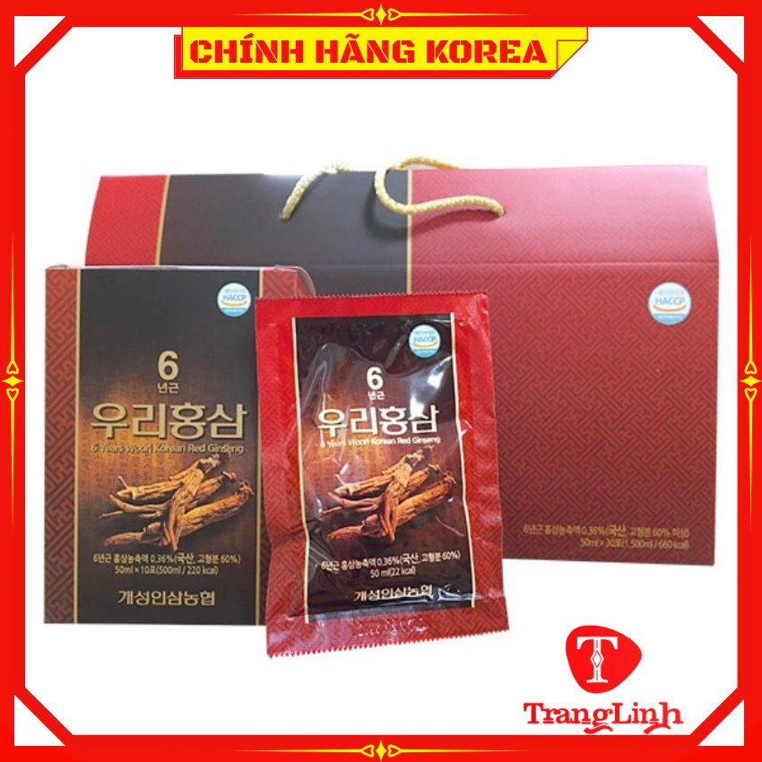 Nước hồng sâm hàn quốc 6 năm tuổi, xách 30 gói - Nước sâm Woori chính hãng - tranglinhkorea
