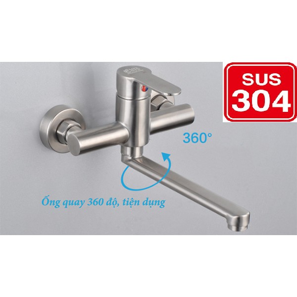 Vòi Rửa Chén Nóng Lạnh Âm Tường Inox SUS 304 , không gỉ sét, bảo hành 03 năm