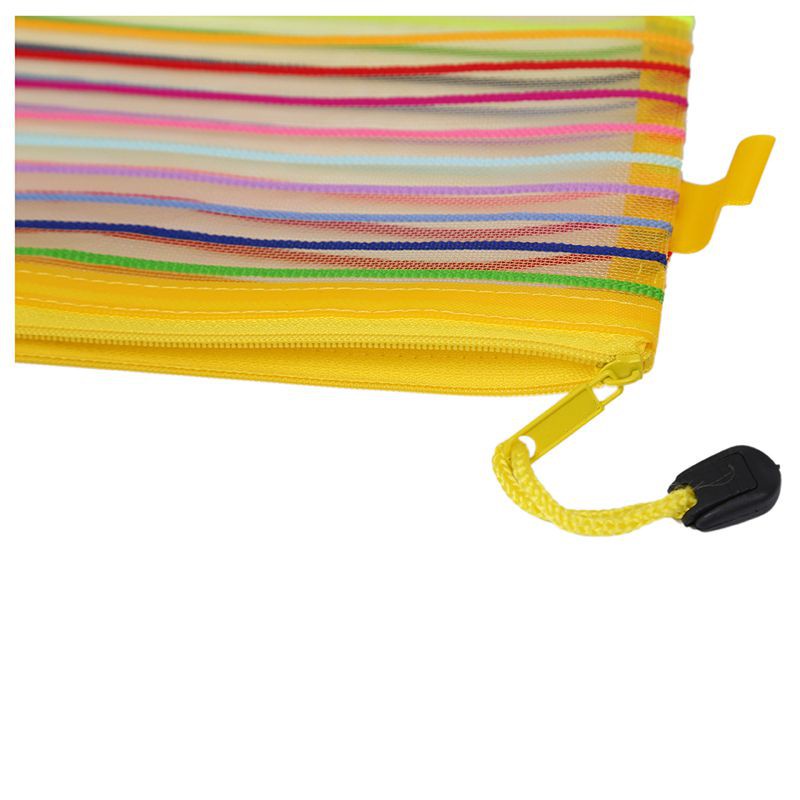 Zip up Nylon Mesh Multicolor Stripes A4 Paper Documents Pen File Bag Folder