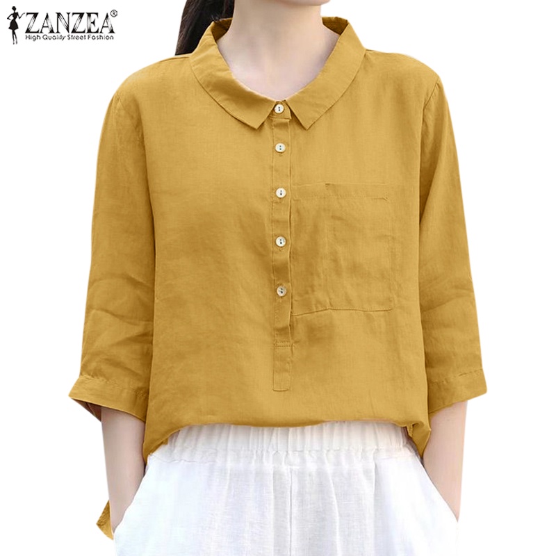 Áo Sơ Mi Tay Lửng Màu Trơn Thời Trang Cho Nữ ZANZEA