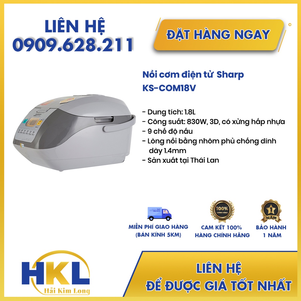 Nồi cơm điện tử Sharp 1.8 lít KS-COM18V ( Thái Lan) -Hàng chính hãng