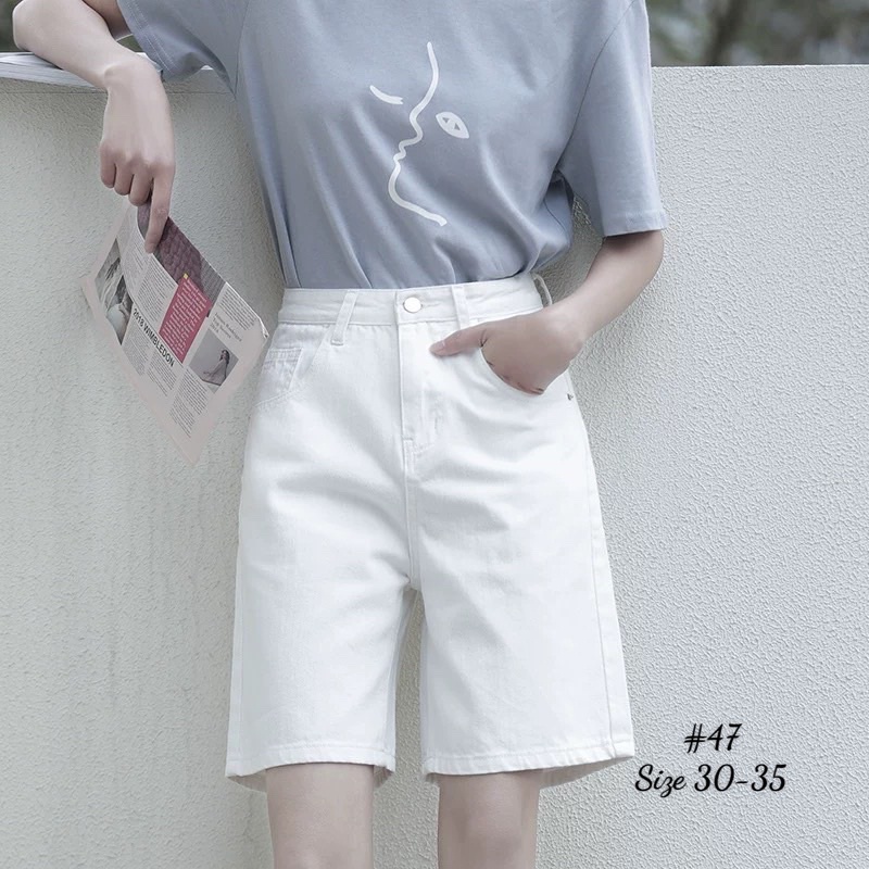 Quần Ngố Jean Nữ Bigsize Lưng Cao Form Suông Trơn Đơn Giản Dễ Phối Đồ Ms471