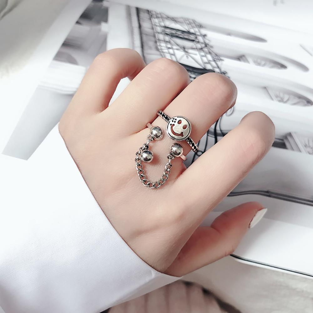 QQMALL Nhẫn Hợp Kim Hình Mặt Cười Phong Cách Cổ Điển Cho Nữ