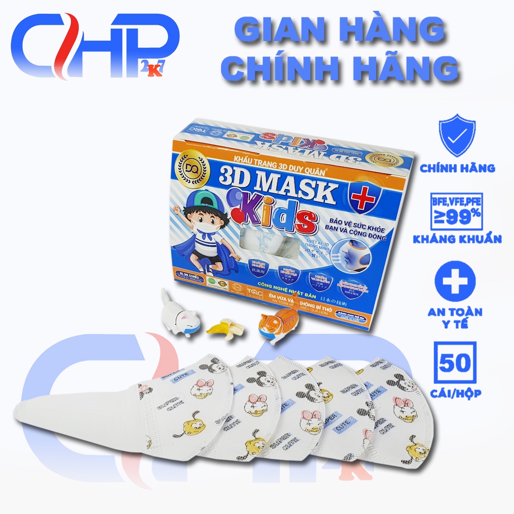 (3d bé)Hộp khẩu trang 3d cho bé 50 cái
