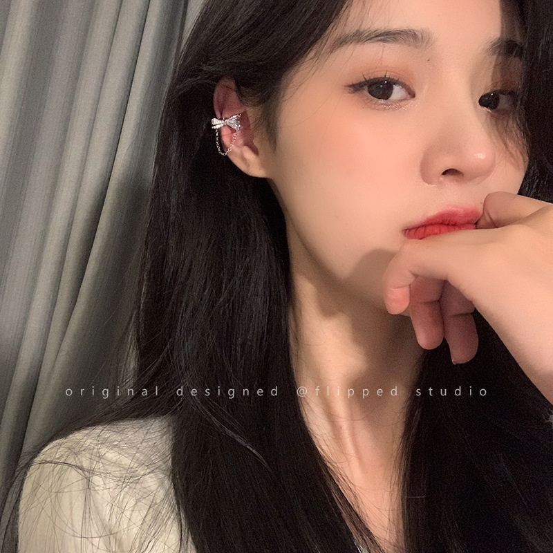 Khuyên Kẹp Vành Tai Hình Nơ Tua Rua Đính Đá Zircon Cá Tính Hợp Thời Trang Phong Cách Hàn Quốc Cho Nữ