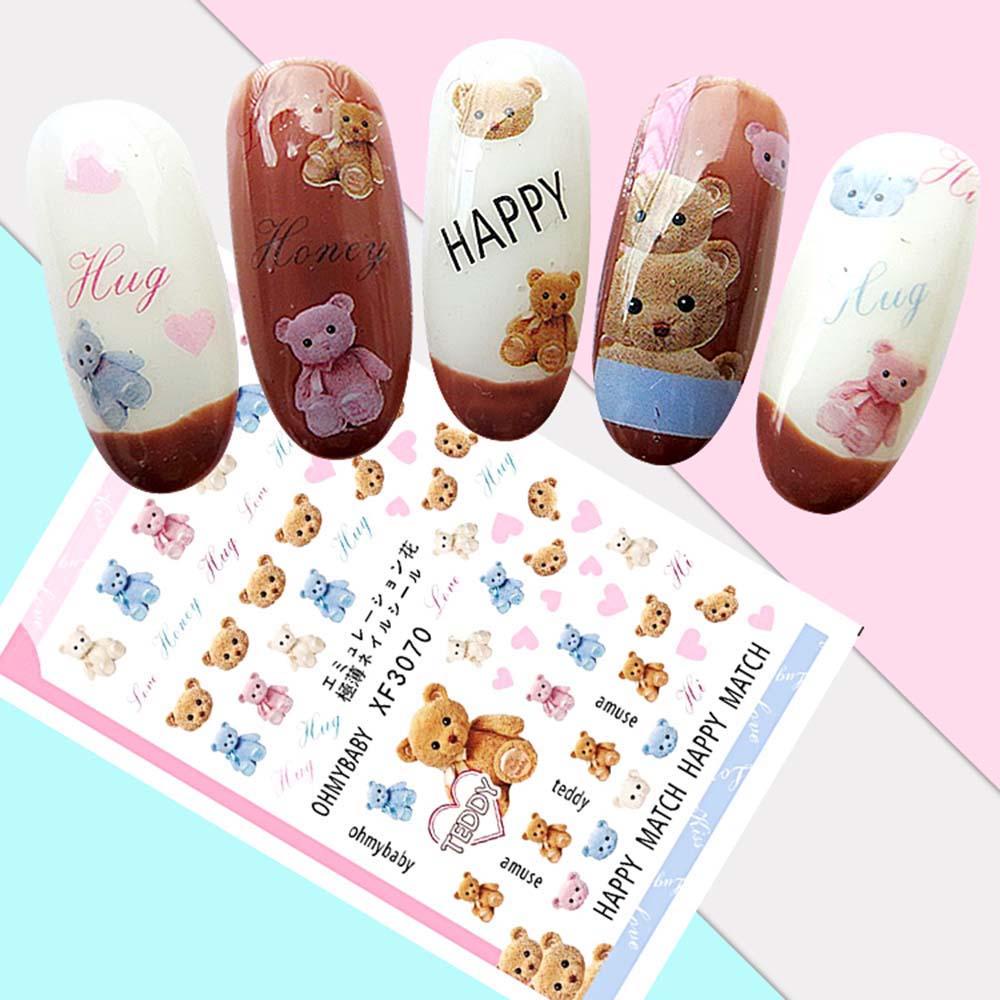 Miếng Dán Trang Trí Móng Tay 3D Hình Gấu Dễ Thương DIY