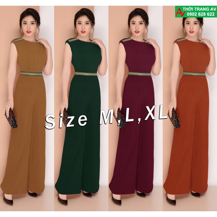 Jumpsuit - Đồ bay dài ống suông rộng phối dây nhũ vàng sang trọng - AV6249