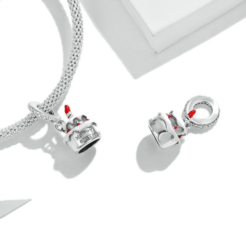 Charm bạc H.A.S hình bánh sinh nhật happy - Hạt charm bạc thời trang