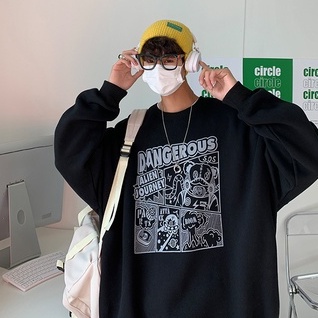 Áo sweater cổ tròn dáng rộng phong cách Harajuku Hong Kong thời trang mới