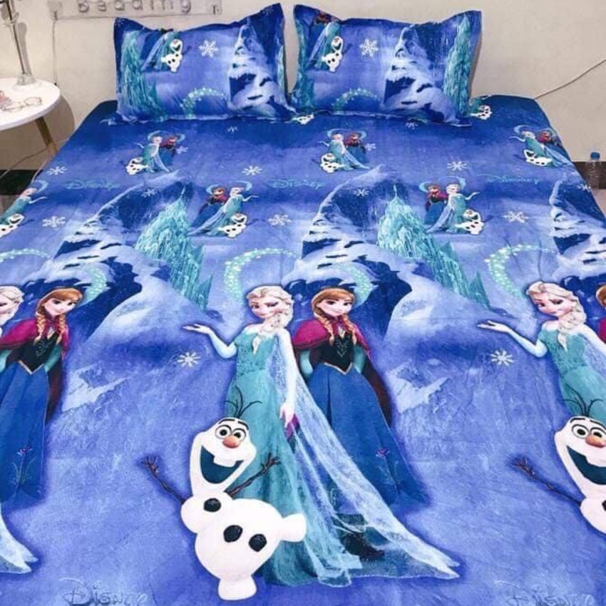 Set 3 món 1 grap 1m6 x 2m mẫu hoa cúc trắng nền xanh kèm 2 áo gối nằm 45 x 65