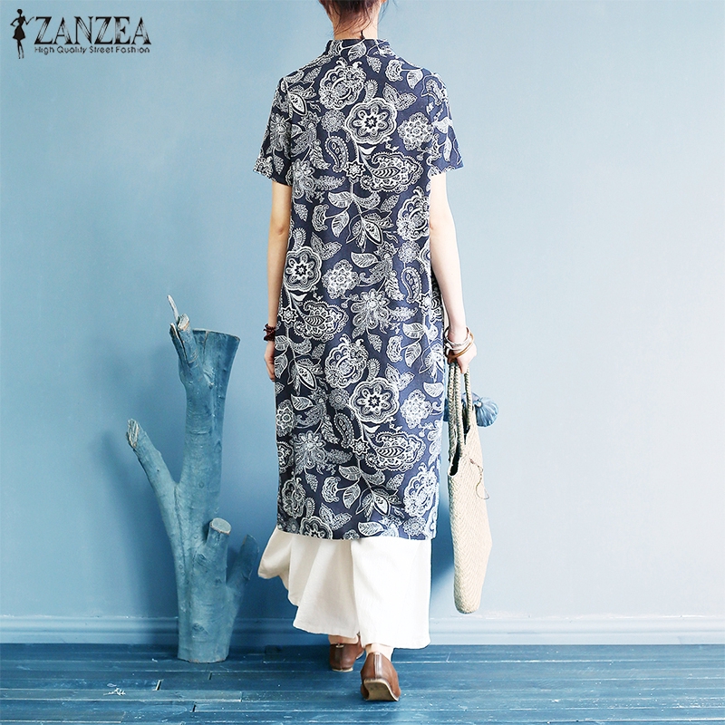 Đầm suông ngắn tay in họa tiết cách điệu thời trang dành cho nữ Zanzea | BigBuy360 - bigbuy360.vn