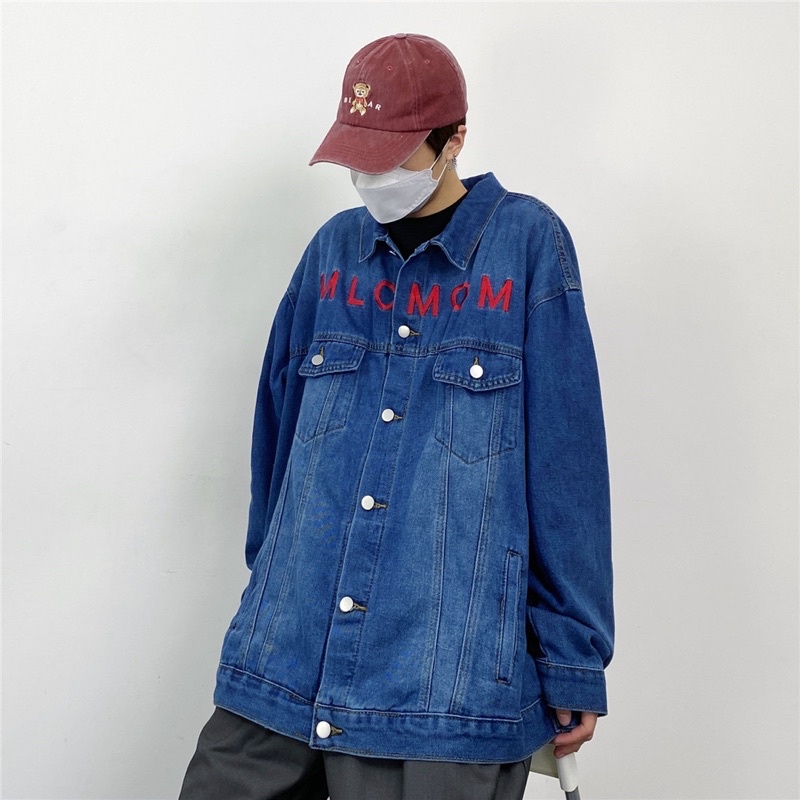 ÁO KHOÁC JEANS THÊU MLC MOM FORM UNISEX NAM NỮ (kèm ảnh thật)