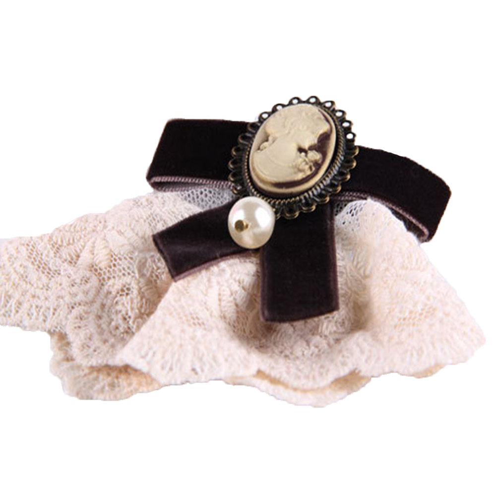 Ghim cài áo đính nơ ruy băng phối ren thanh lịch dành cho nữ