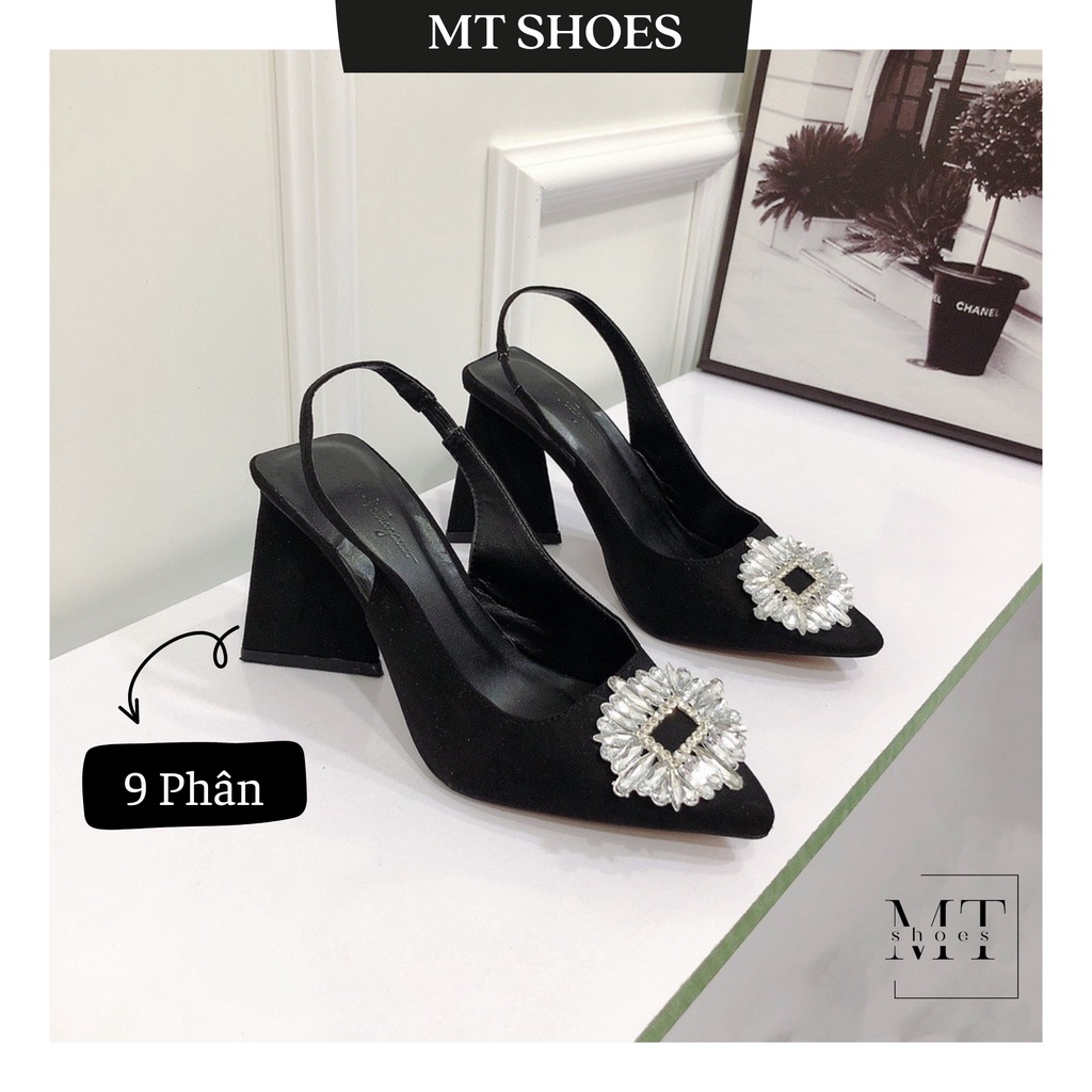 Giày sandal cao gót nữ bít mũi nơ xoàn cao từ 5-9 phân chất da lộn mềm đẹp phong cách tiêu thư nữ tính kèm ảnh thật