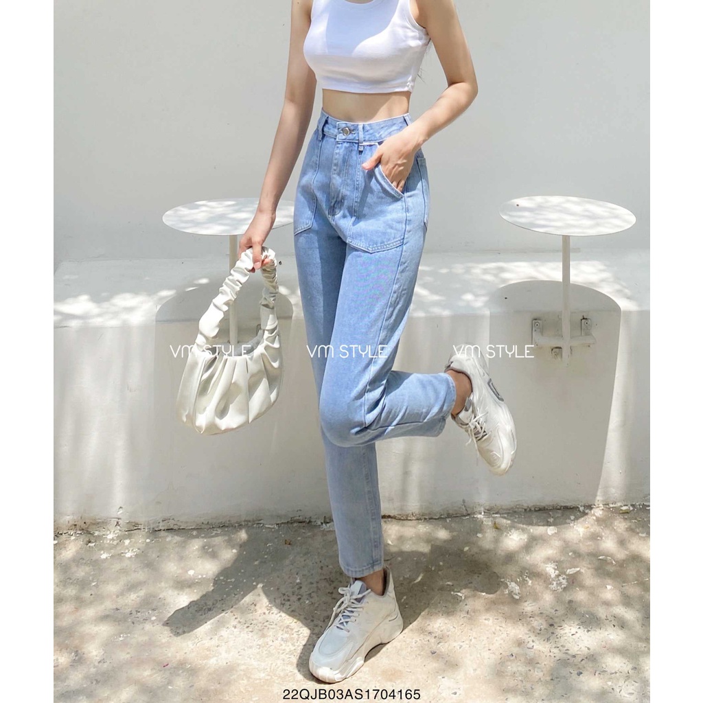 Quần jean baggy nữ lưng cao túi kiểu trơn (không co giãn) D59-N58 ulzzang thời trang nữ VM STYLE 22QJB03AS1704