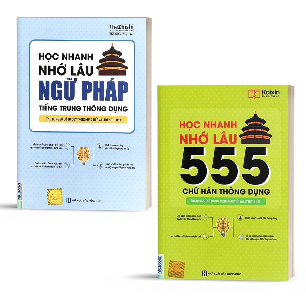 Sách - Combo Học Nhanh Nhớ Lâu Ngữ Pháp Tiếng Trung Thông Dụng và Học Nhanh Nhớ Lâu Ngữ Pháp 555 Chữ Hán Thông Dụng