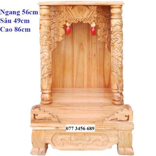Bàn thờ thần tài ông địa gỗ xoan ngang 56cm quỳ trụ