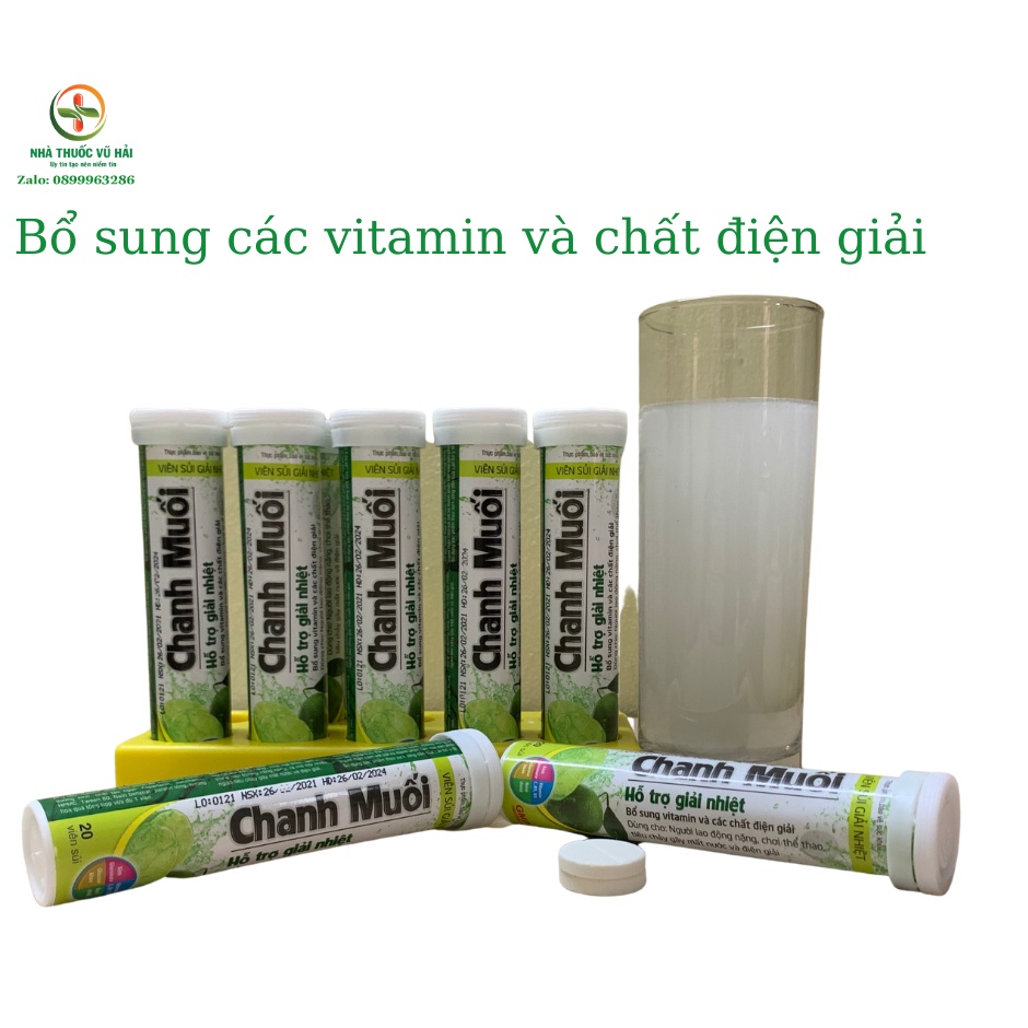 Viên sủi chanh muối hỗ trợ giải nhiệt giúp bổ sung khoáng chất và vitamin .