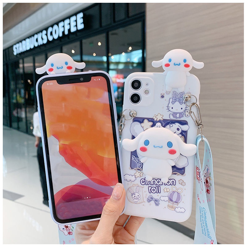 Ốp Điện Thoại Hình Hoạt Hình Có Gương Và Dây Đeo Dài Cho iphone 15 14 12 11 13 pro max mini x xs max xr 6 6s 7 8 plus se 2020