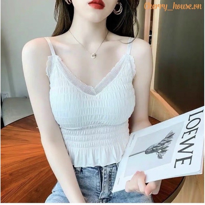 Áo 2 dây dáng croptop phối viền công chúa