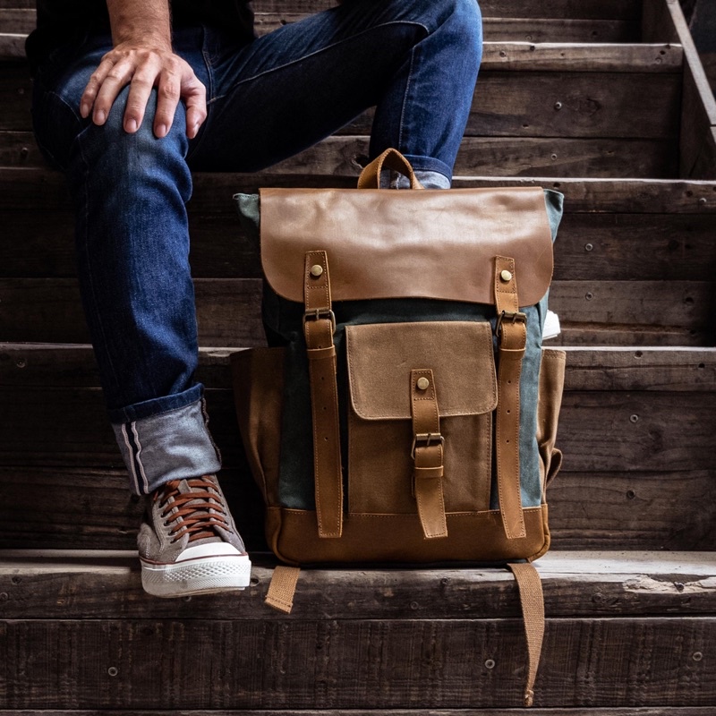 Ba lô vải bố + da bò vintage - RAM