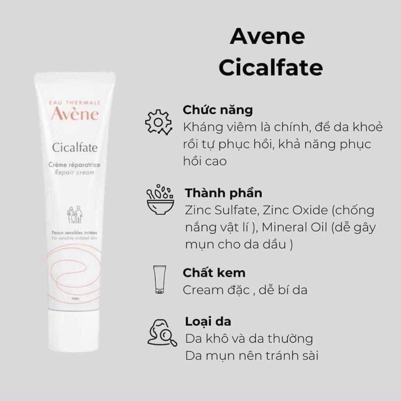 [100ml] Kem Avene Cicalfate Repair kem phục hồi, liền sẹo, mờ thâm